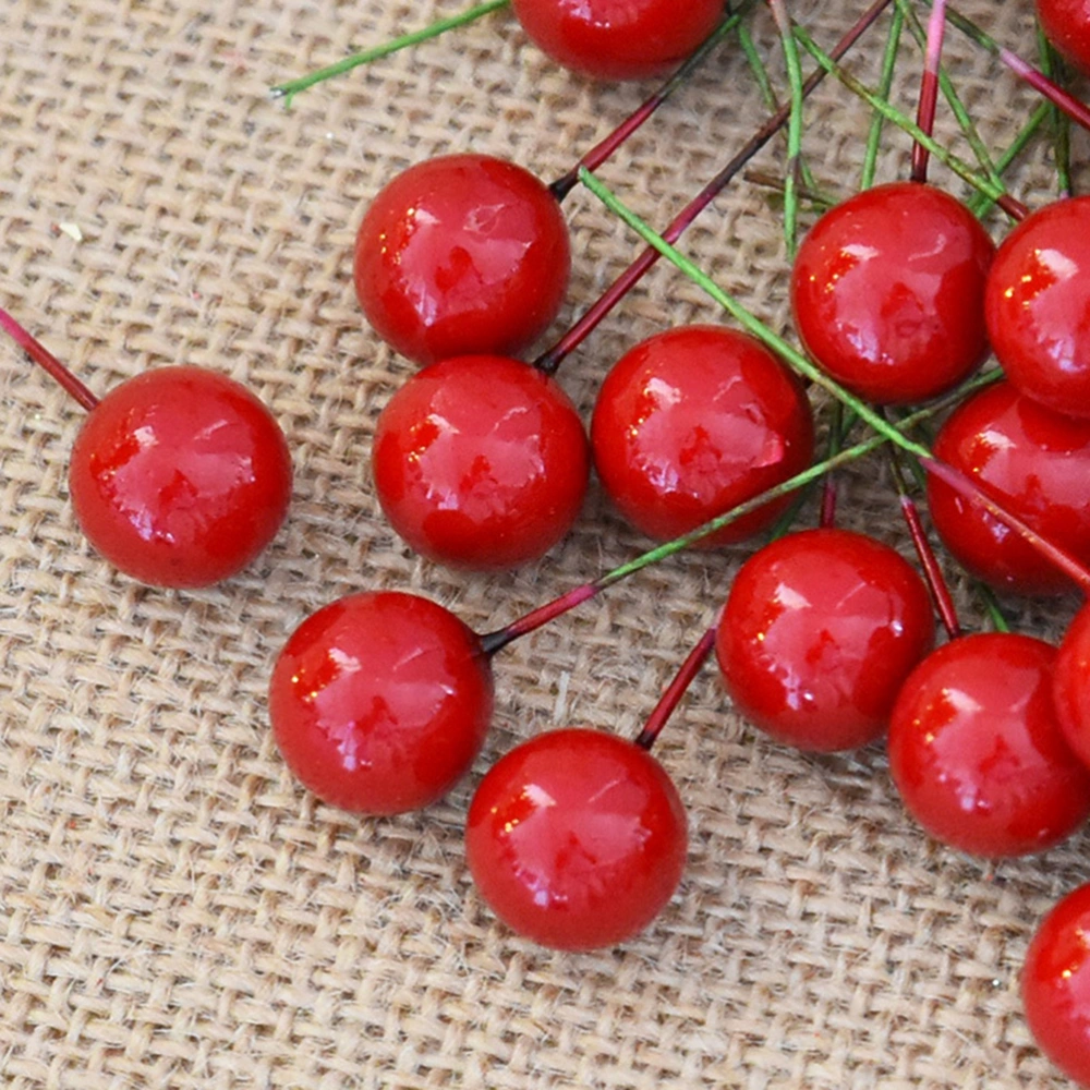 30pcs Artificial Lifelike Small Red Cherries for Christmas Tree Home Party Decoration 1.5cm