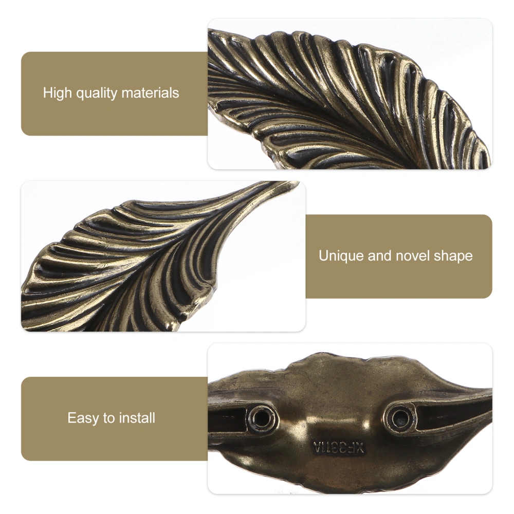 2Pcs Creative Leaf Shaped Door Handle Retro Zinc Alloy Pull Ring for Home