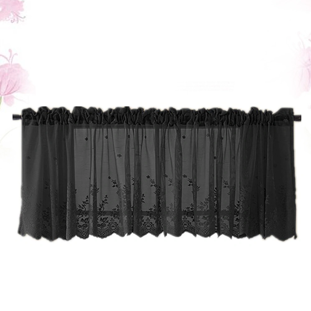 Short Curtain Lace Half Curtain Window Curtain Light Transmission for Home Kitchen Balcony 74x61cm Black