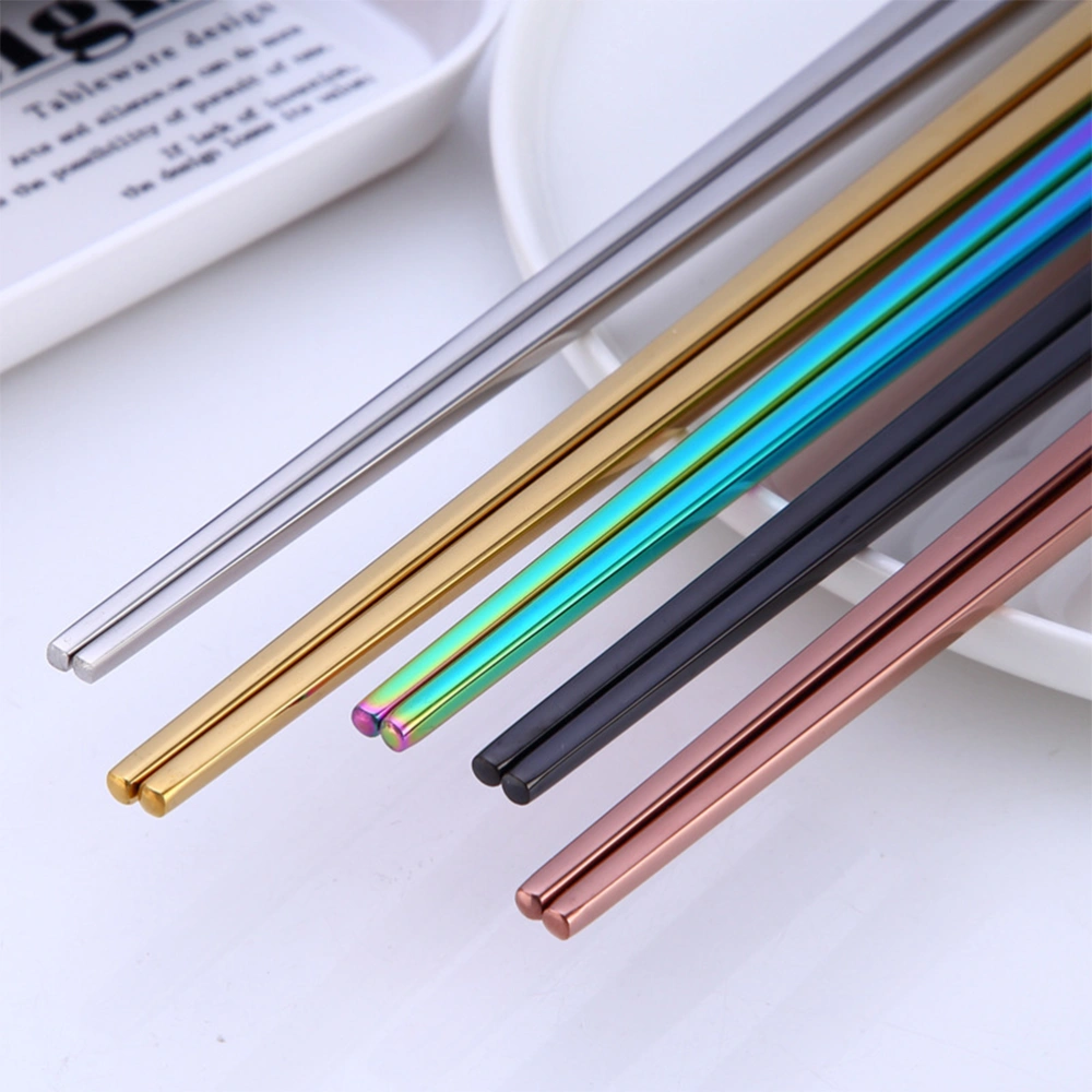 A Pair of Stainless Steel Chopsticks Electroplating Square Chopsticks Reusable Metal Chopsticks (23cm, Golden)