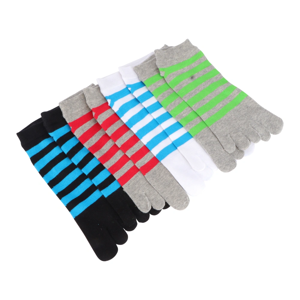 4 Pairs Men Socks Thicken Cotton Short Socks Striped Sweat Absorbent Wicking Five Toes Socks for Sports Daily Wearing - Free Size  (As Shown)