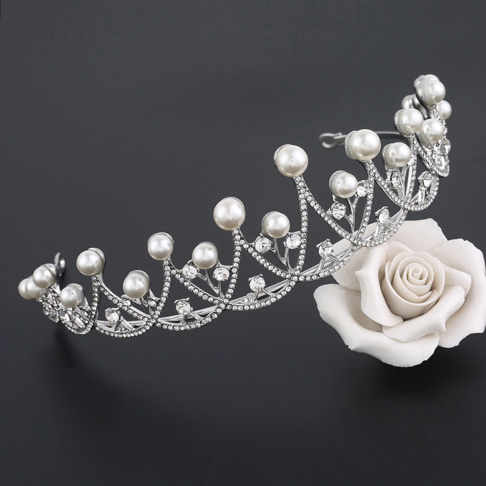 Bridal Crystal Tiara Crowns Pageant Prom Rhinestone Tiara Pearl Headpiece (Silver)