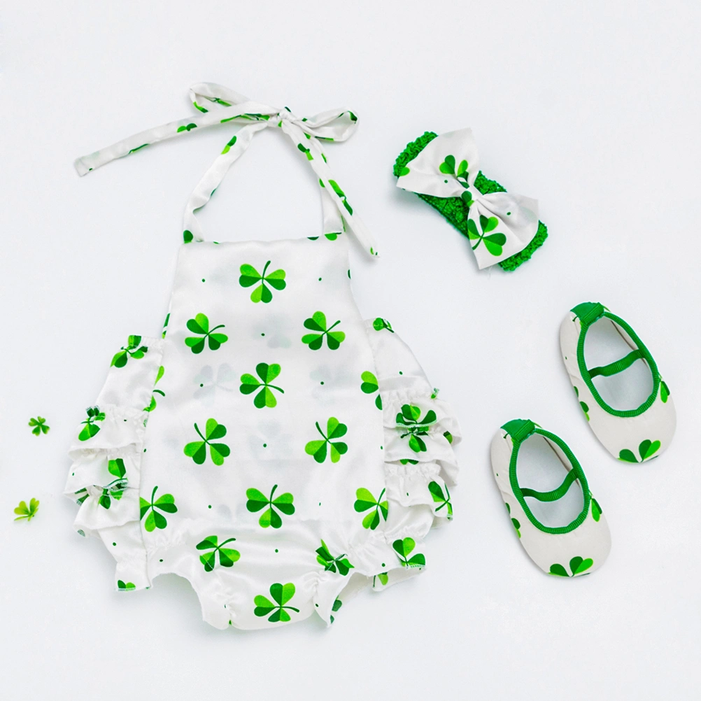 3pcs St. Patrick's Pattern Outfits Newborn Toddler Kid Girl Romper Jumpsuit and Headband Clothes Set(66,0-6 Month)