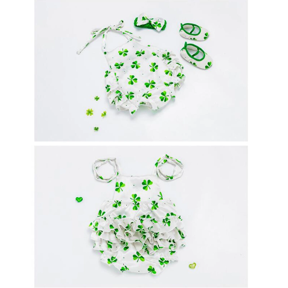 3pcs St. Patrick's Pattern Outfits Newborn Toddler Kid Girl Romper Jumpsuit and Headband Clothes Set(66,0-6 Month)