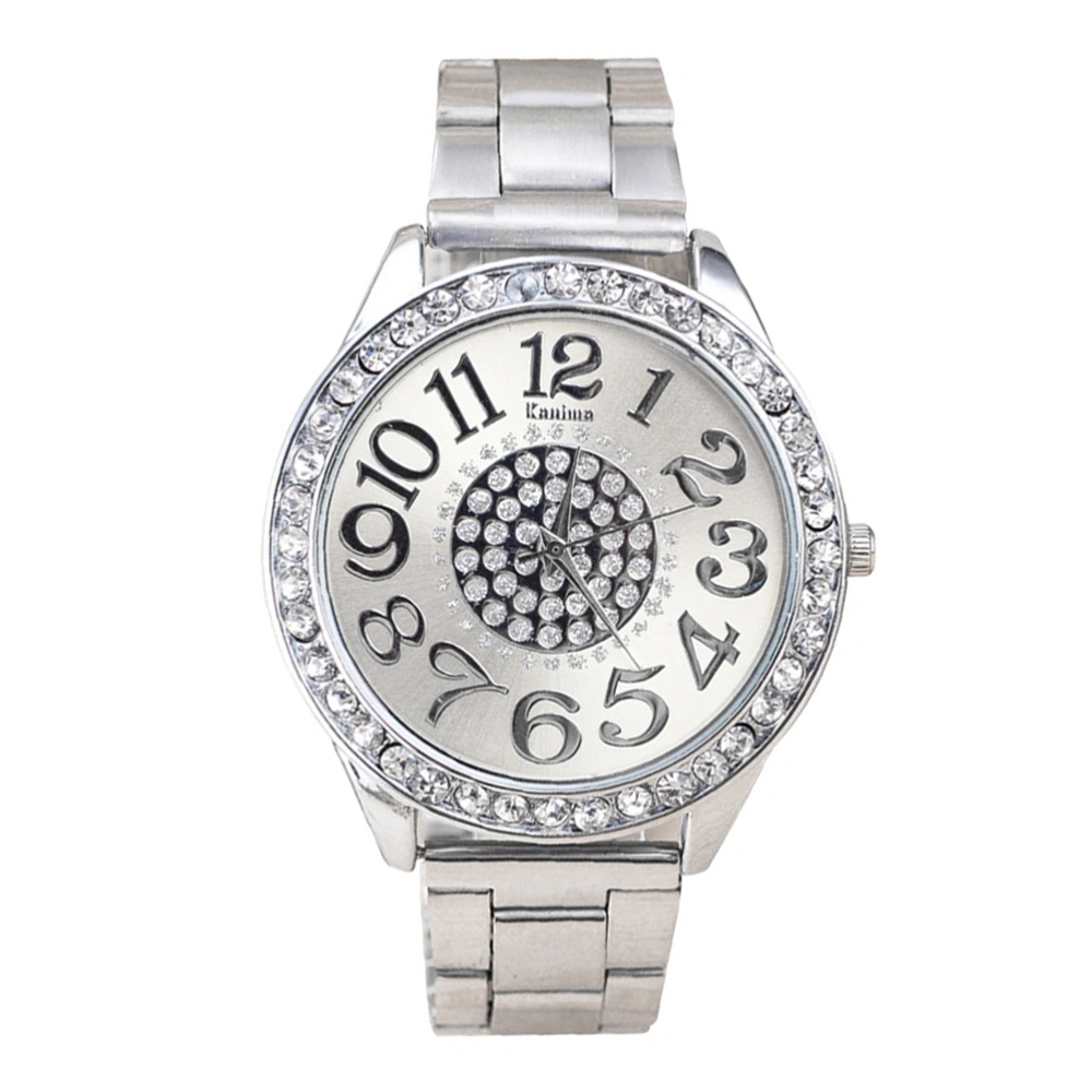 Exquisite Watch Casual Stainless Steel Strap Wrist Watch Quartz Watch for Ladies Girls (Silver)