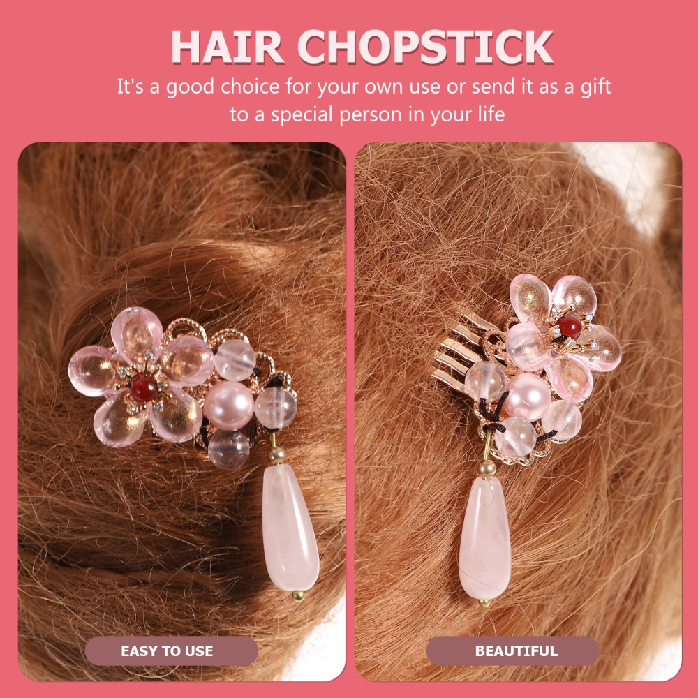 1pc Chinese Style Tassel Hair Stick Artificial Flower Hair Chopstick Headwear