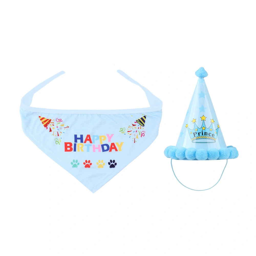 2pcs Pet Dog Puppy Bibs Pet Triangle Scarfs Hat Set Birthday Party Decor Gift for Larger Medium Small Dogs (Blue)