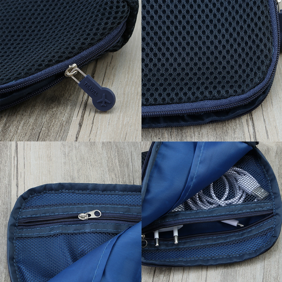 Universal Shockproof Charger Cable Organizer PC Supplies Mouse Storage Case Phones Earphones Travel Pouch Small Size (Dark Blue)