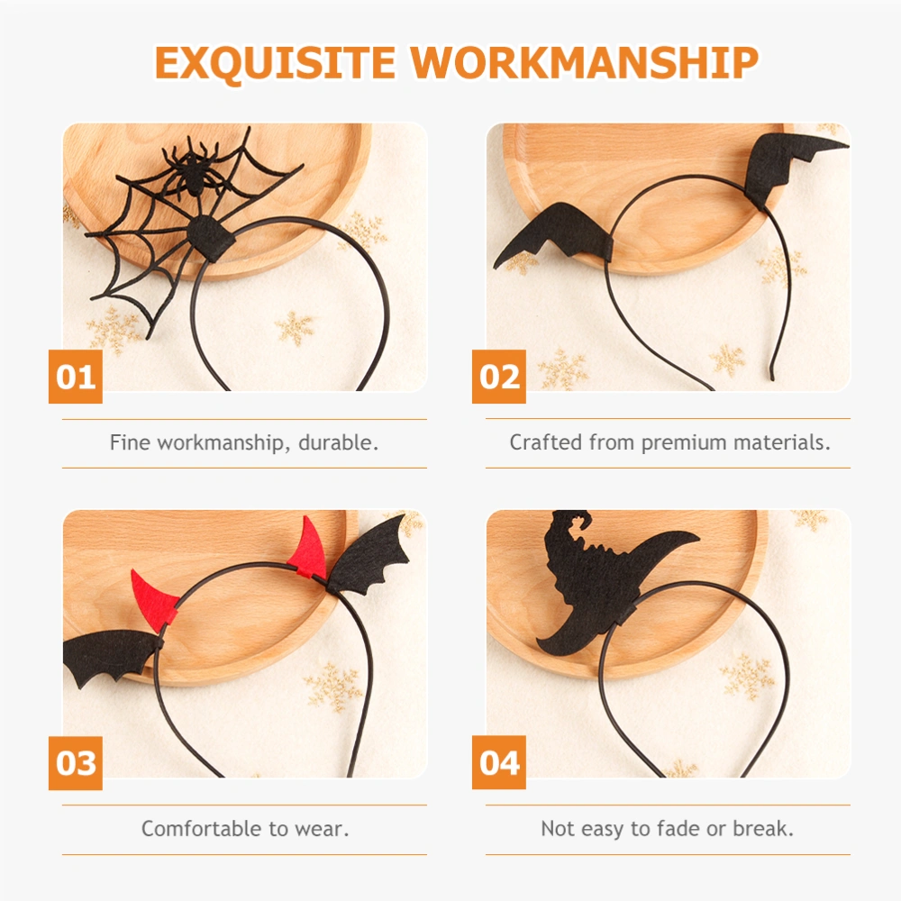 4Pcs Halloween Headbands Witch Spider Bat Headbands Halloween Party Cosplay Props