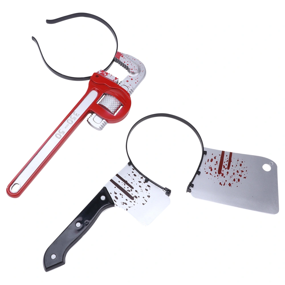 2pcs Party Kitchen Knifes Red Wrench Trick Props Hair Halloween Hair Band