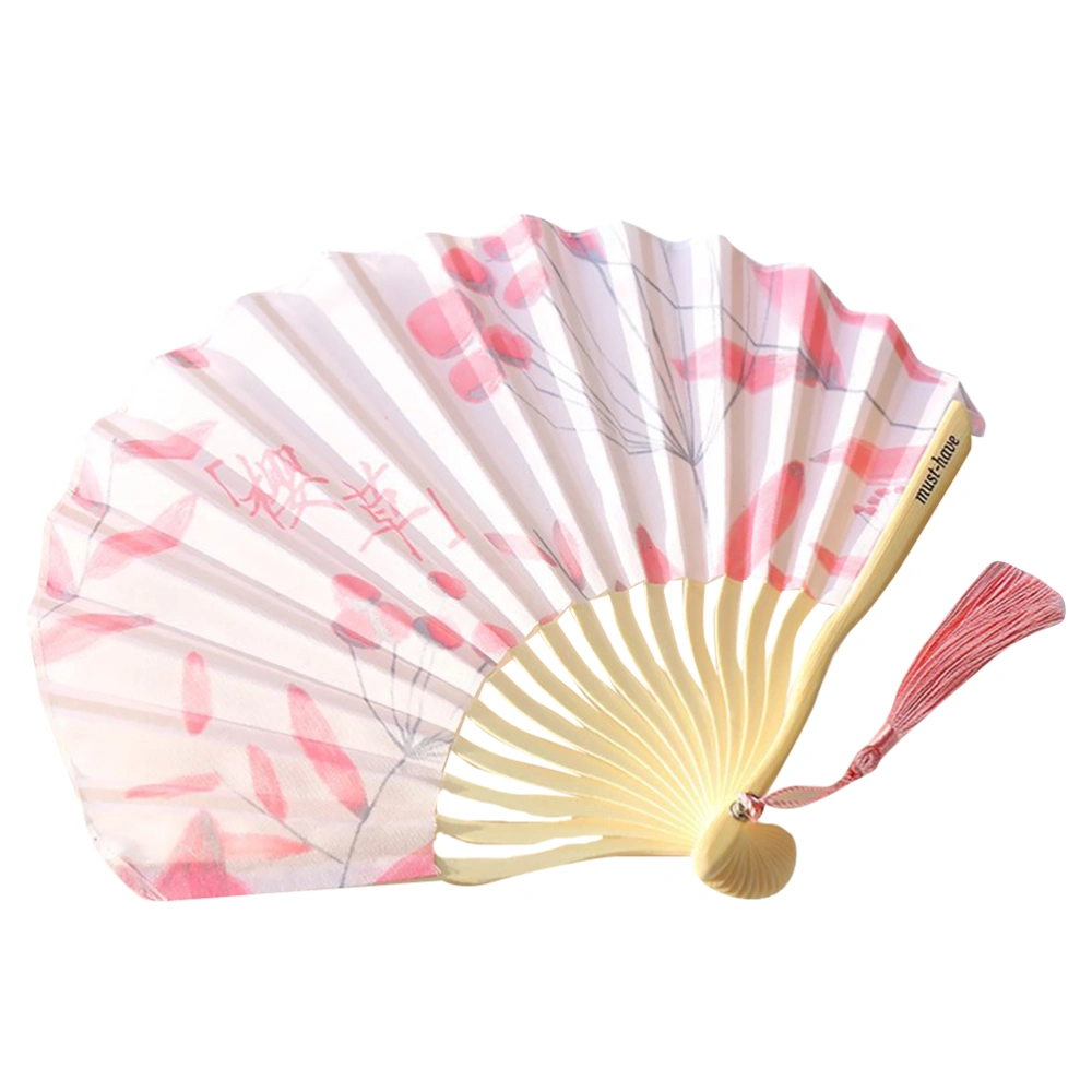 1Pc Summer Japanese Style Folding Fan Fashion Cloth Fan with Bamboo Handle Ancient Style Cooling Fan Decorative Fan (Pink)