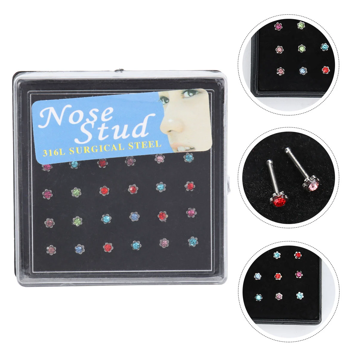 1 Box/24pcs Stainless Steel Nose Nail Nose Stud Decorative Stud Nose Pin