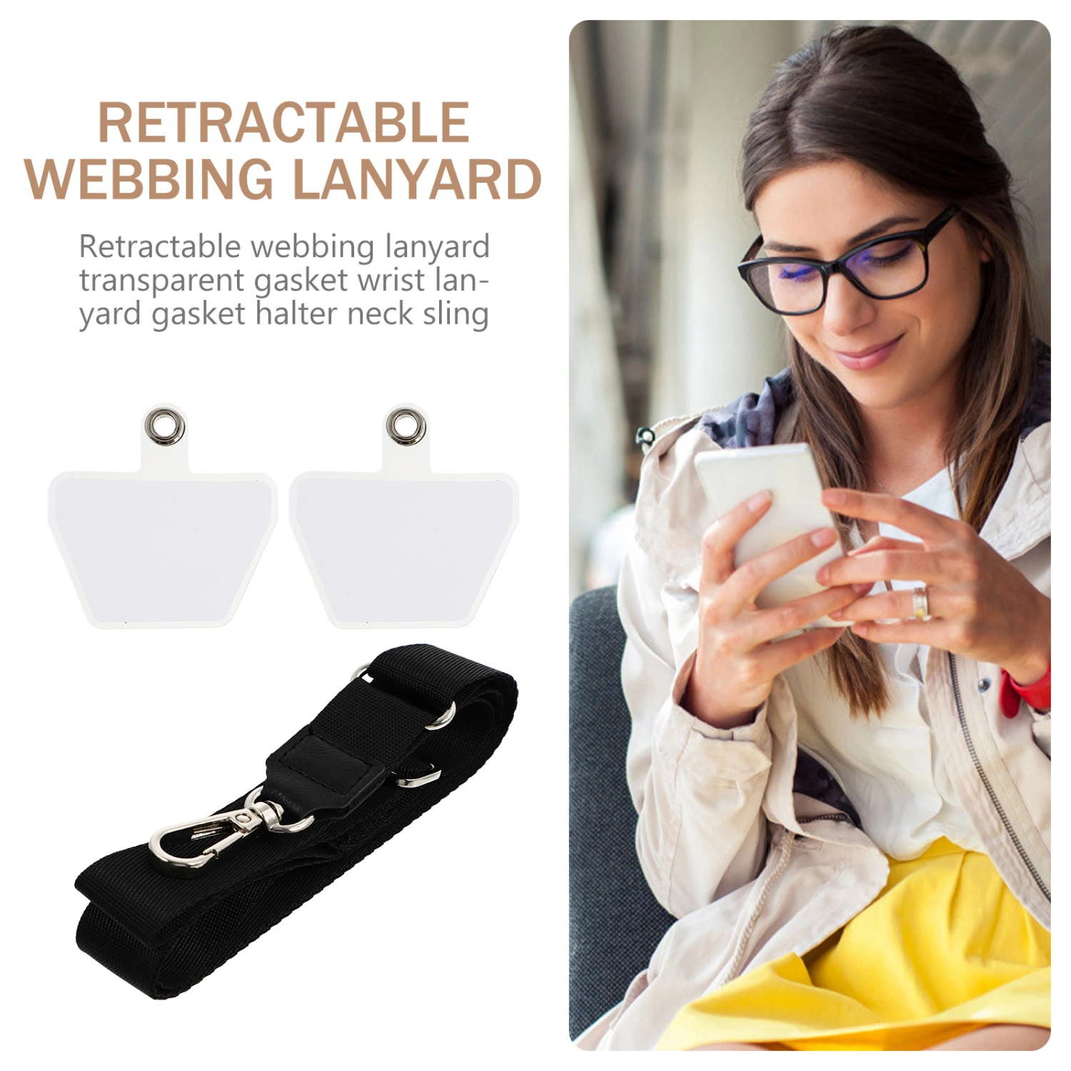 Adjustable Phone Lanyard with Transparent Patches Universal Wrist Lanyard