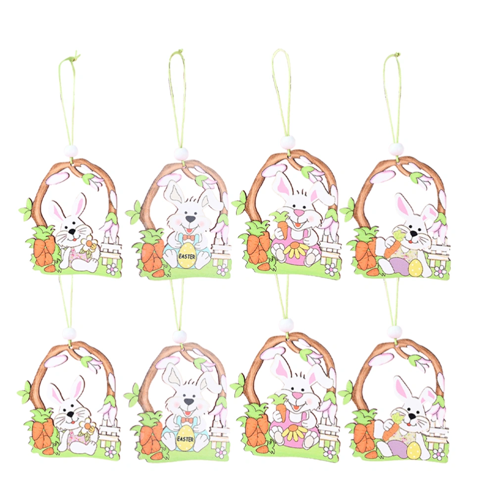 8PCS Festive Easter Pendants Novel Wooden Easter Rabbit Pendants Creative Easter Rabbit Wall Hanging Decor Cartoon Bunny Wooden Pendants Color Painting Rabbit Hanging Ornament Easter Hollow-out Bunny Hanging Decor for Door Dorm Yard Garden