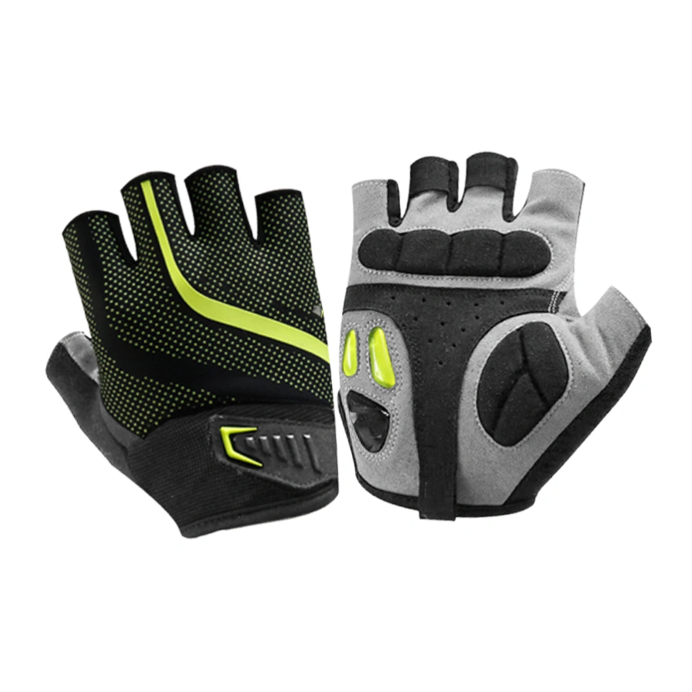 1 Pair of Bike Riding Gloves Breathable Sports Gloves Half Finger Cycling Gloves Size L (Black Green)