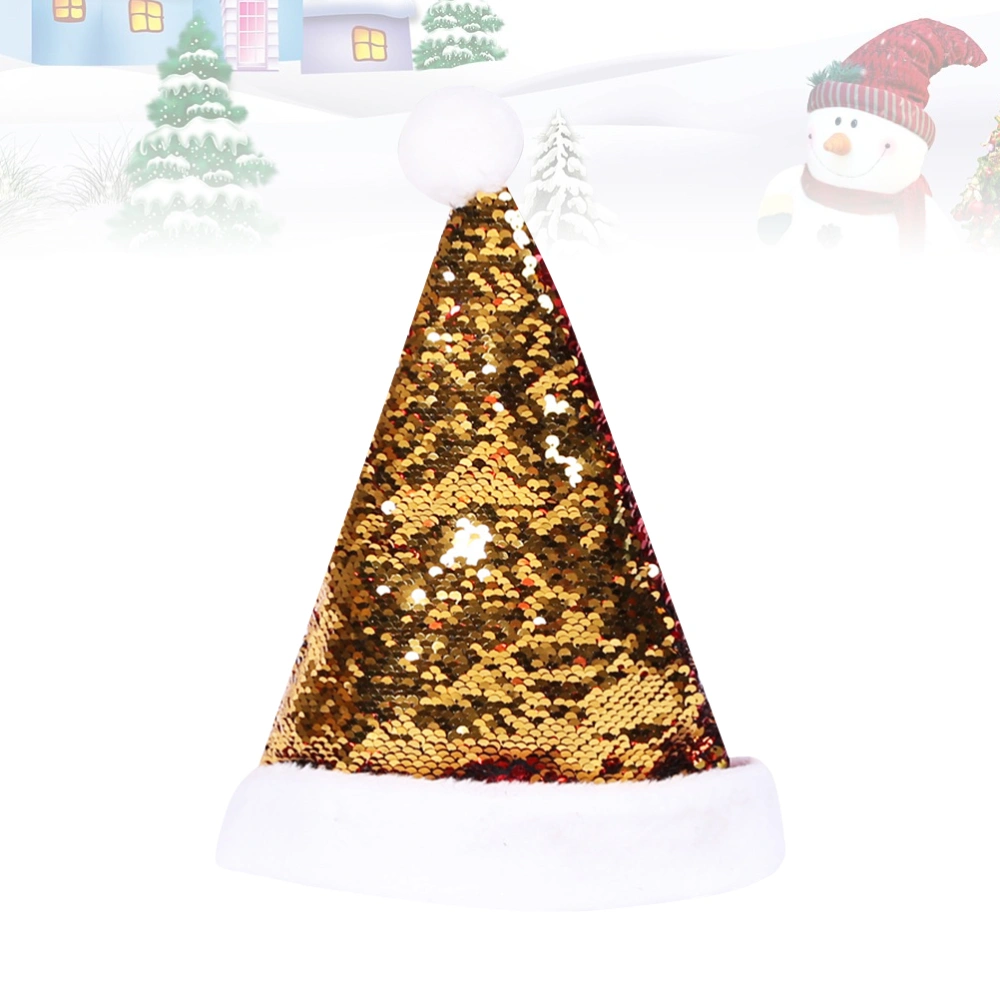 Golden Sequin Santa Double Sided Paillette Christmas Hats Fashion Headdress Decorations Party Favors for Festival Party