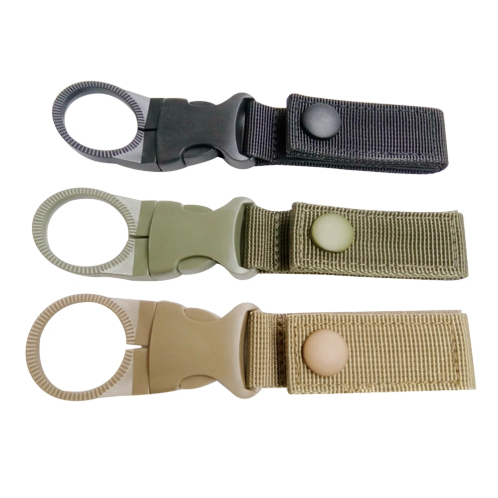 3pcs Outdoor Nylon Water Bottle Buckle Multifunctional Badge Reel Spreader Carabiner Key Chain for Outdoor (Black+Green+Khaki)