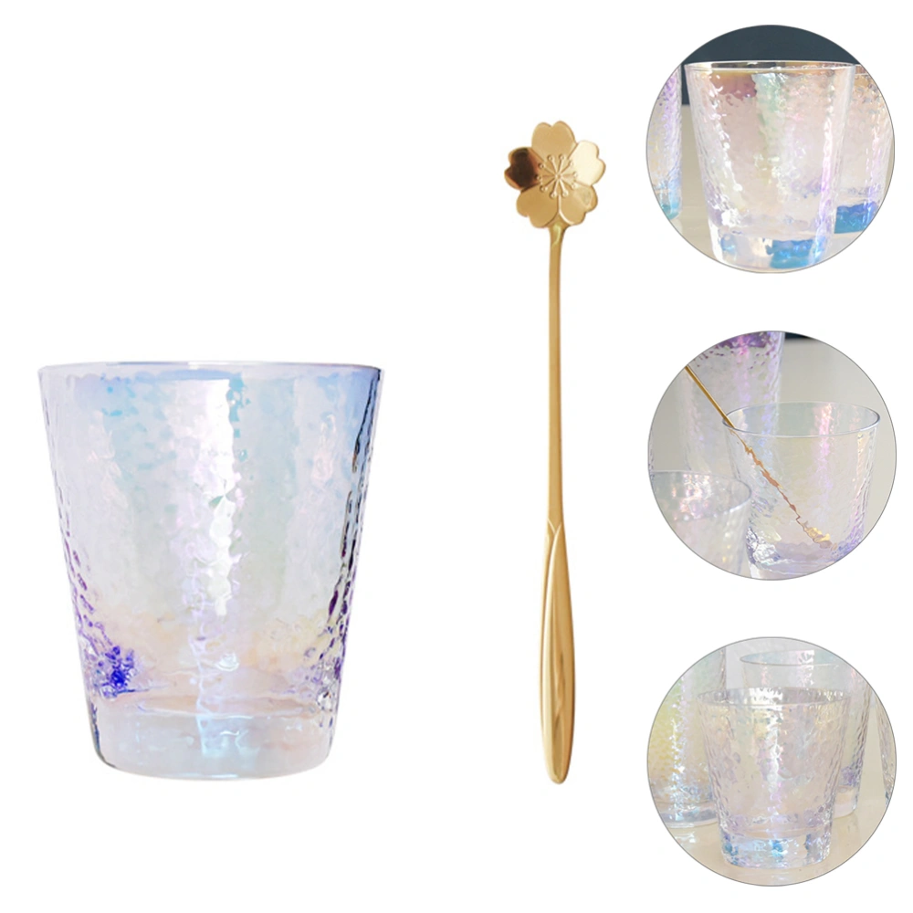 330ml Glass Cup with Spoon Set Colorful Water Beverage Mug Wine Beer Cup