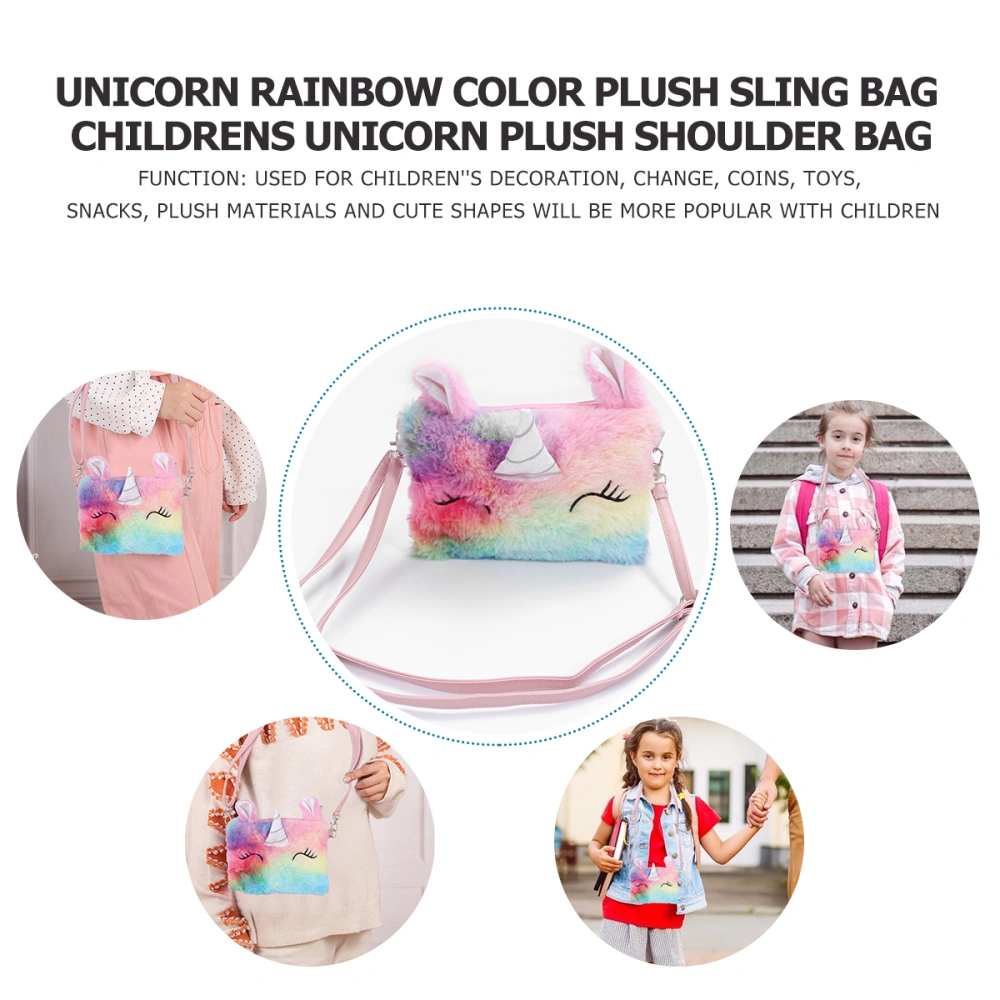 1pc Unicorn Rainbow Color Plush Sling Bag Childrens Unicorn Plush Shoulder Bag