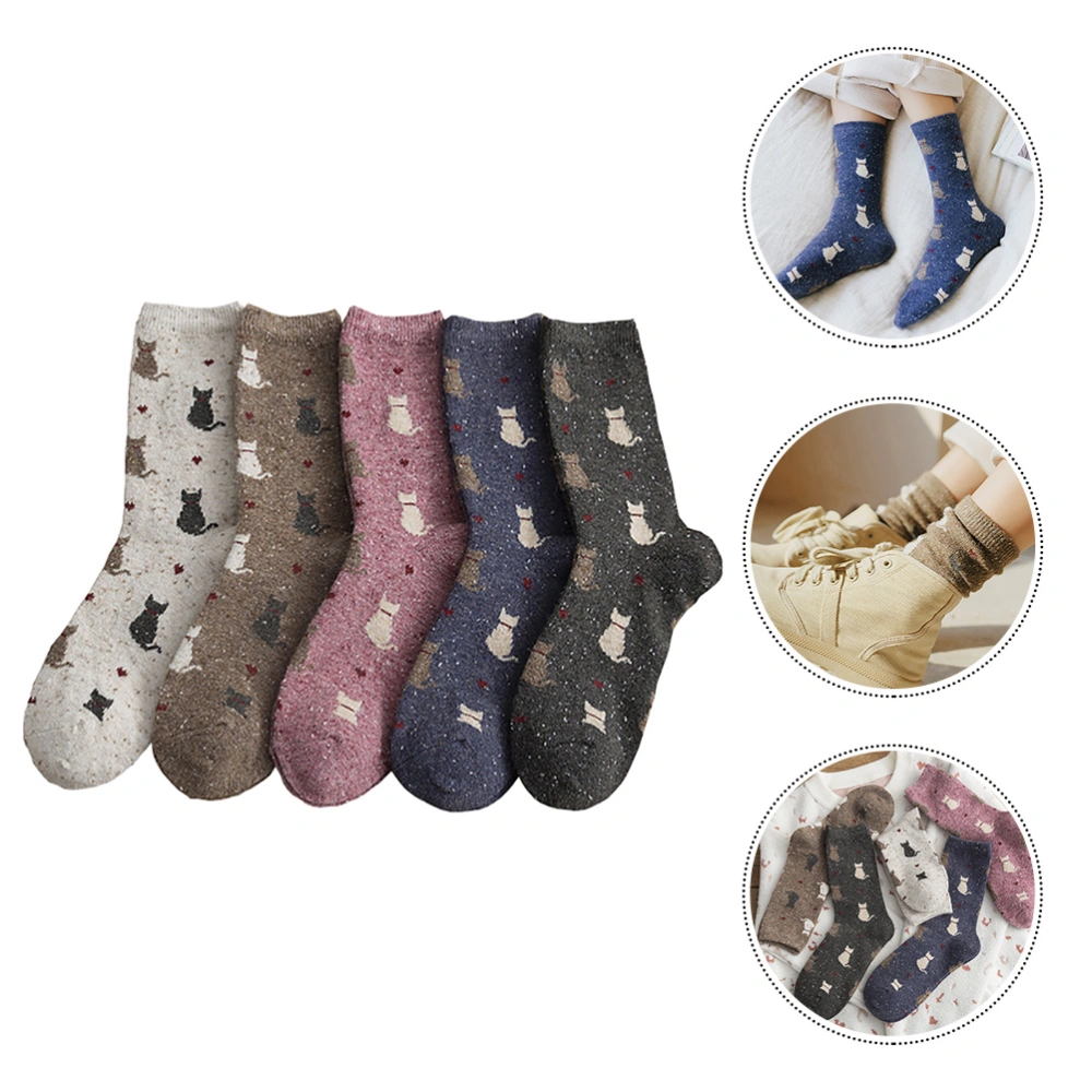 5 Pairs of Elastic Socks Vintage Warm Socks Breathable Winter Stockings