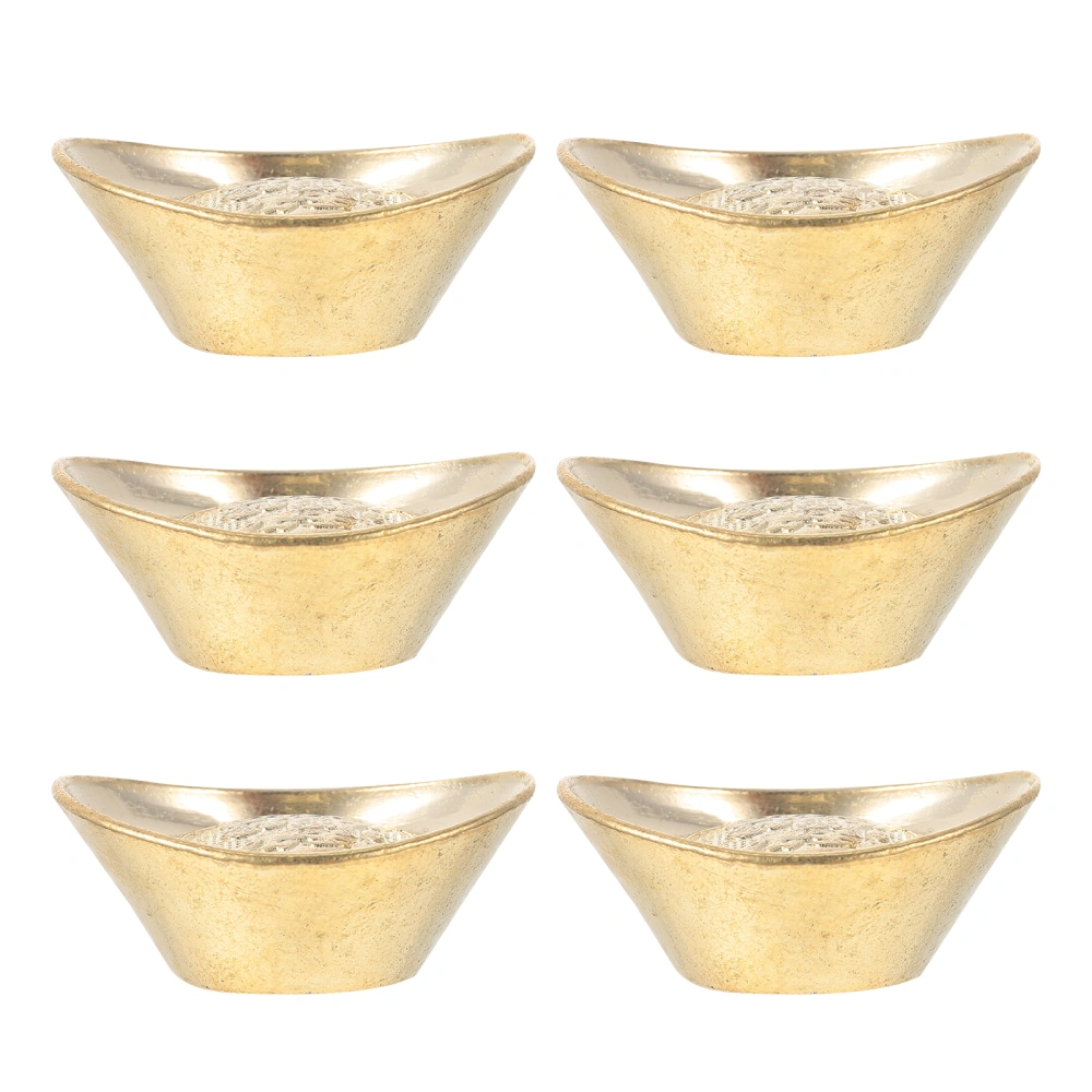 6Pcs Gold Ingot Adornment Decorative Ingot Craft Office Adornment (Golden)