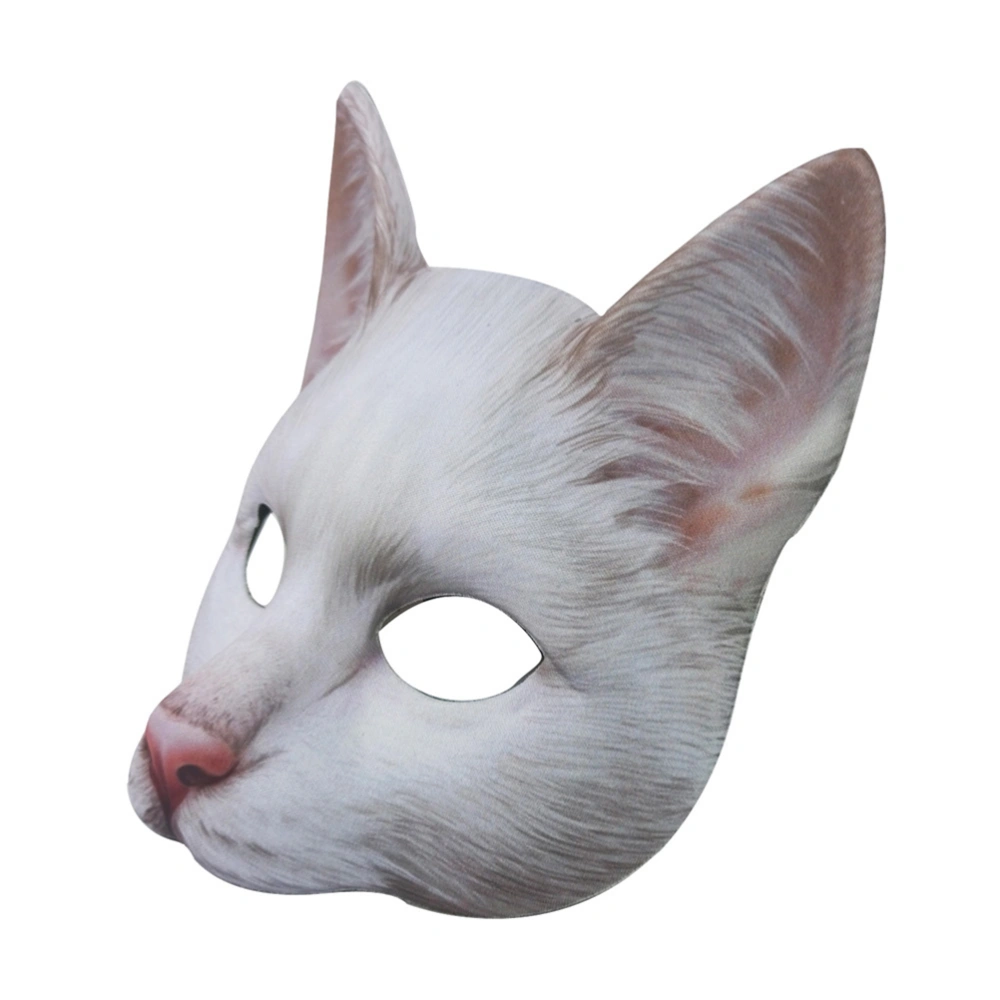 Halloween Big Cat Mask Halloween Funny and Trick Toys Carnival Half Face Animal Mask Scary Costume Prop for Masquerade Party (White)