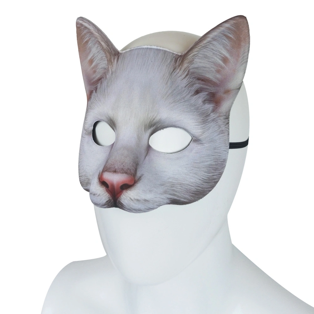 Halloween Big Cat Mask Halloween Funny and Trick Toys Carnival Half Face Animal Mask Scary Costume Prop for Masquerade Party (White)