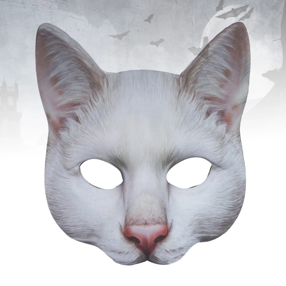 Halloween Big Cat Mask Halloween Funny and Trick Toys Carnival Half Face Animal Mask Scary Costume Prop for Masquerade Party (White)