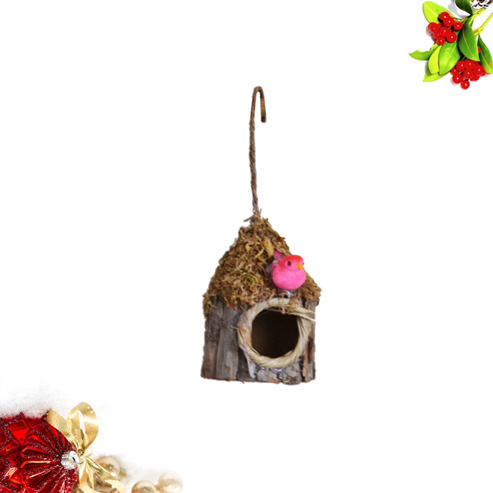 Simulated Bark Awning Bird Nest Bird House Garden Plant Decoration Home Decoration (With Bird Hanging Nest Random Birds Color)