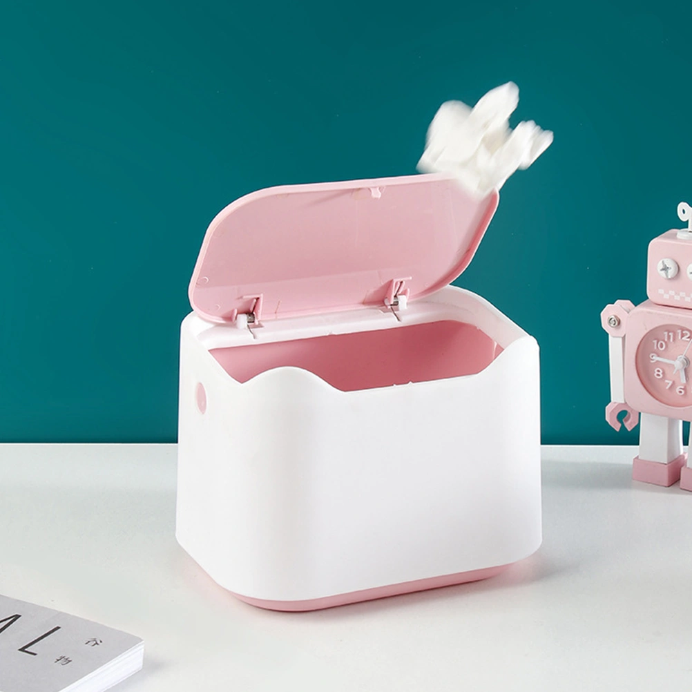 Desktop Trash Bin Household Waste Container Plastic Mini Garbage Can Rubbish Bin Pink
