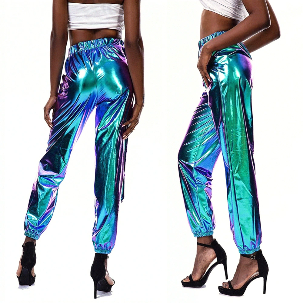 1PC Street Hip-hop Party Pants Sparkly Leisure Long Slacks Sports Leisure Female Trousers Stylish Female Loose Long Pants Breathable Long Trousers for Girl Women Wearing Size XXL Blue