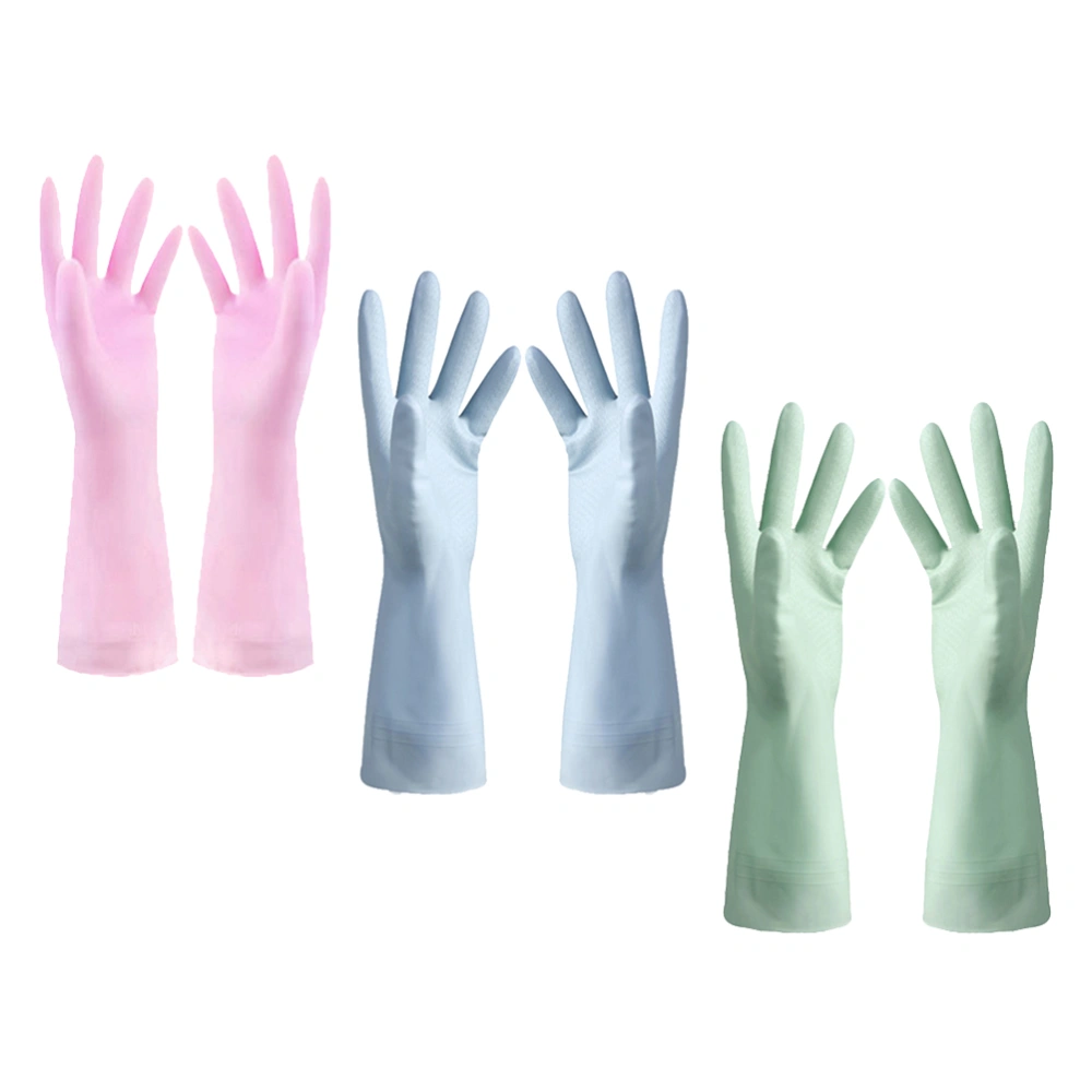 3 Pairs Kitchen Gloves Waterproof Thin Dishwashing Gloves Rubber Protective Hands Cover for Home Gardening (Size M, Random Color)