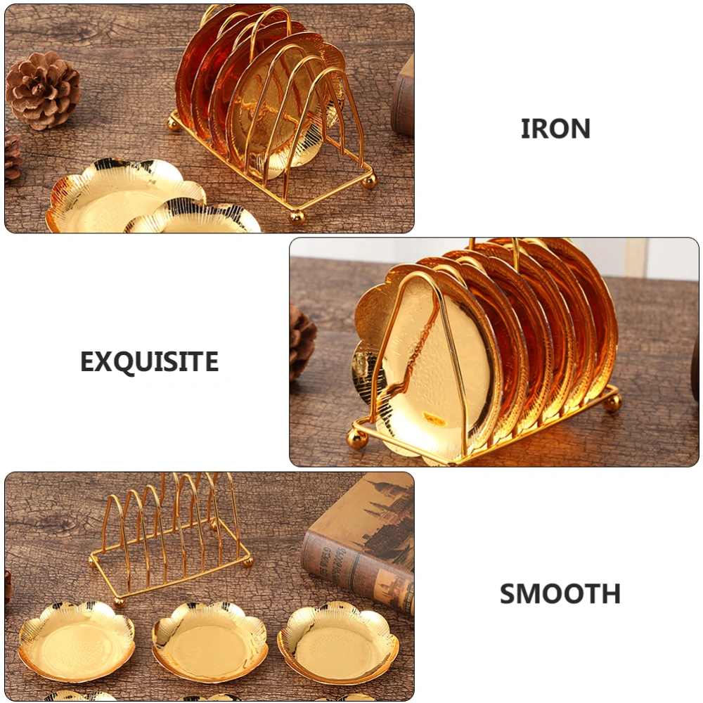 1Set Home Snack Plate with Storage Rack Decorative Candy Food Tray Golden