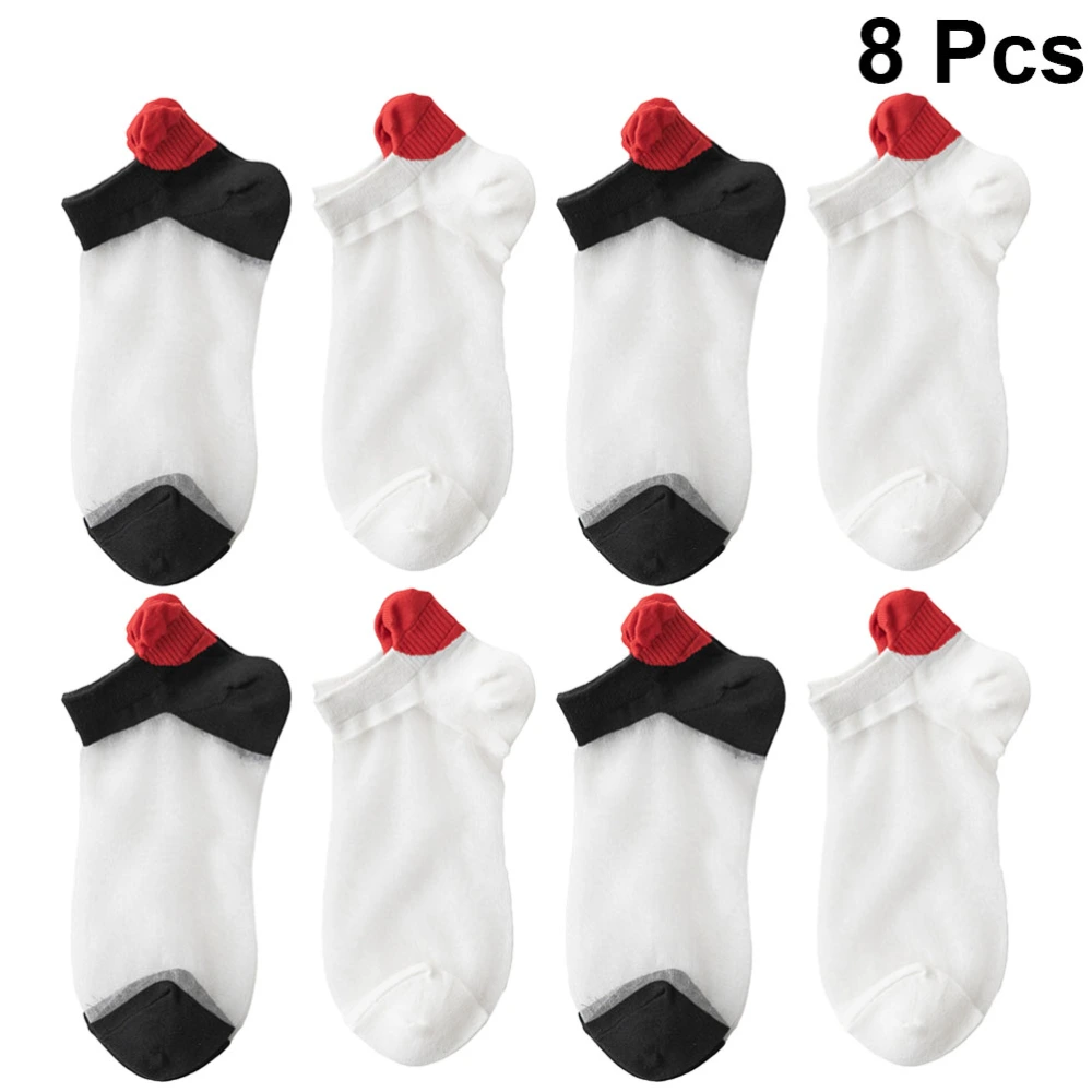 4 Pairs Breathable Socks Thin Mesh Sock Heart Design Stockings Casual Cotton Socks For Women Girl (Black + White)