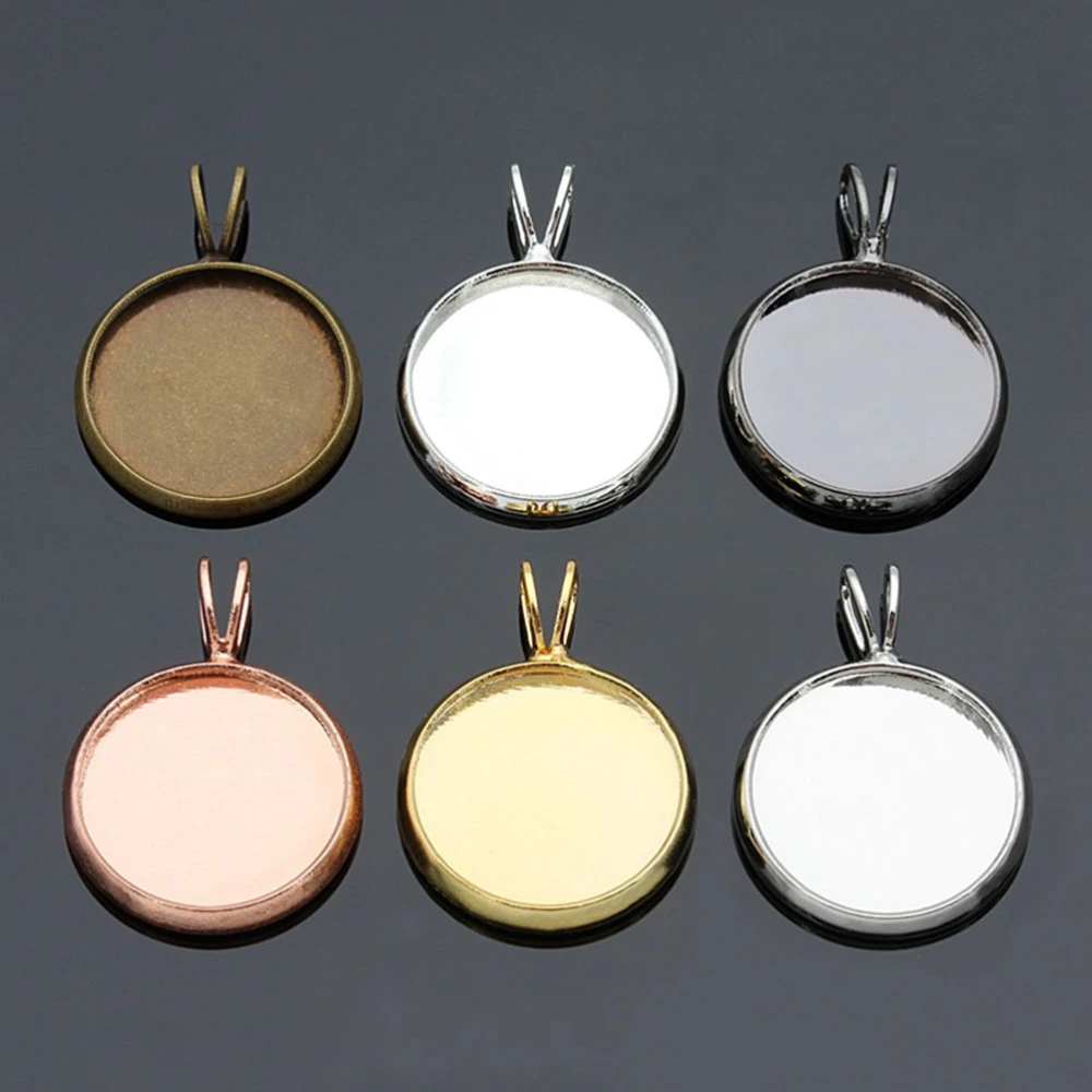 10PCS 14mm DIY Time Tray Pendant Retro V-shaped Hanging Ring Tray Pendant DIY Round Shape Bezel Pendant Trays Creative DIY Copper Tray Pendant for DIY Crafts Jewelry Making (Silver)