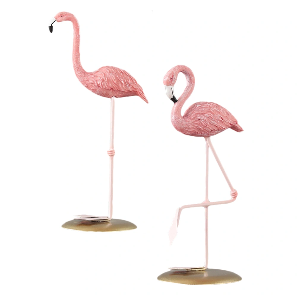 2Pcs Pink Flamingo Statue Ornament Desktop Flamingo Figurine Resin Crafts