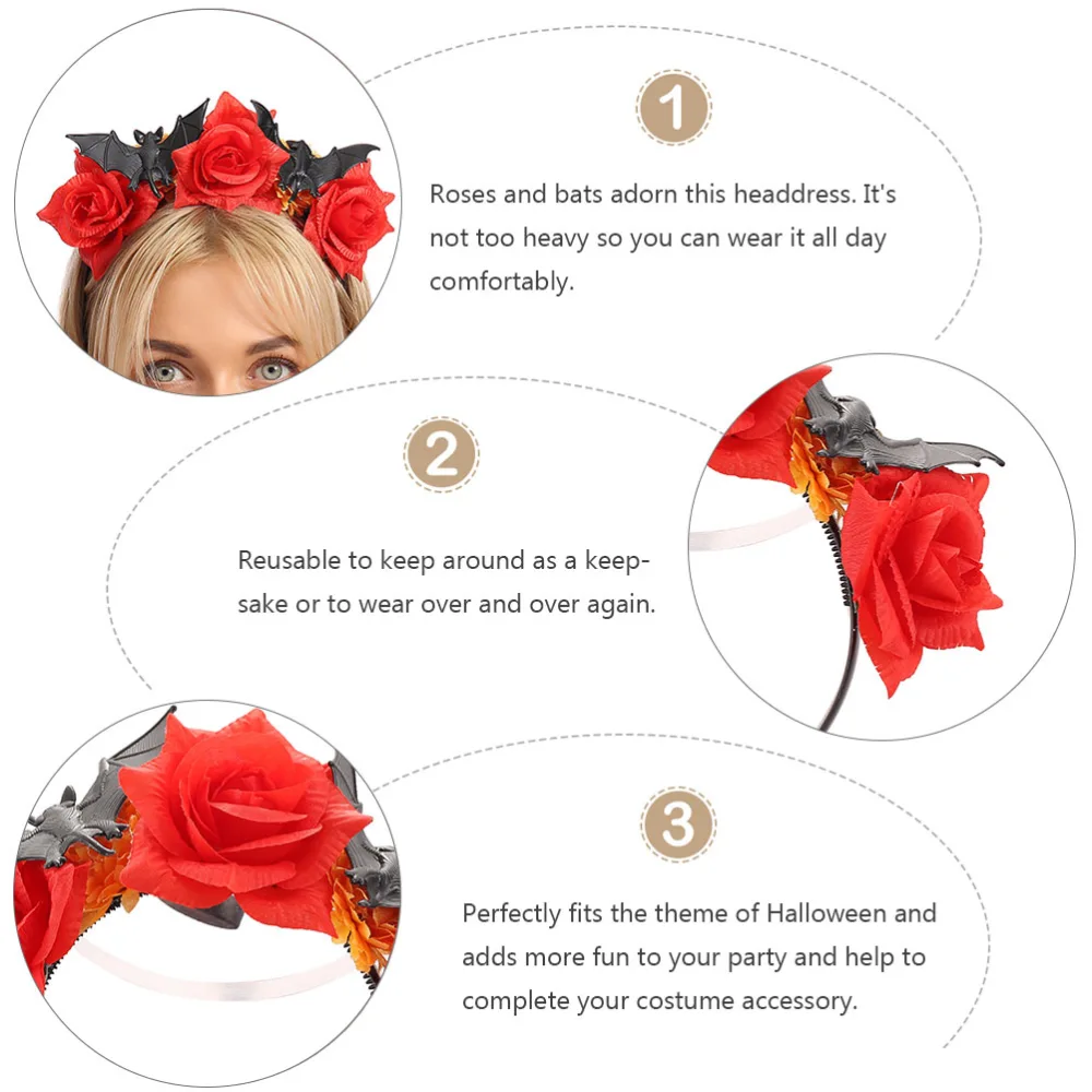 Halloween Women Flower and Scary Bats Headdress Costume Carnival Headpiece Decor