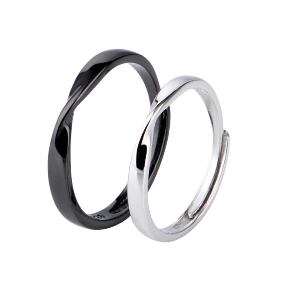 2pcs Fashion S925 Sterling Silver Couple Rings Adjustable Open Ring for Women Men Engagement Lovers Jewelry Gifts(1 Male Ring Black Gold, 1 Female Ring Platinum)