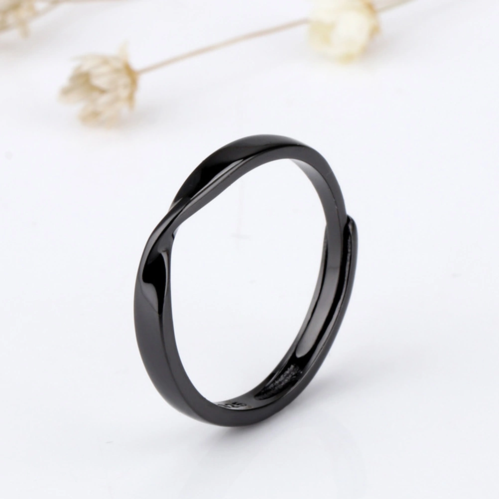 2pcs Fashion S925 Sterling Silver Couple Rings Adjustable Open Ring for Women Men Engagement Lovers Jewelry Gifts(1 Male Ring Black Gold, 1 Female Ring Platinum)