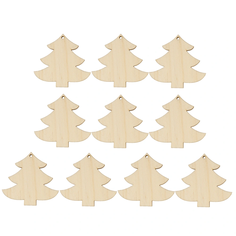 10pcs Wooden Hanging Gift Tag Christmas Tree Shape Wooden Cutouts Pendant Craft Ornament Christmas DIY Pendant Accessories Decorative Props with Hemp Rope