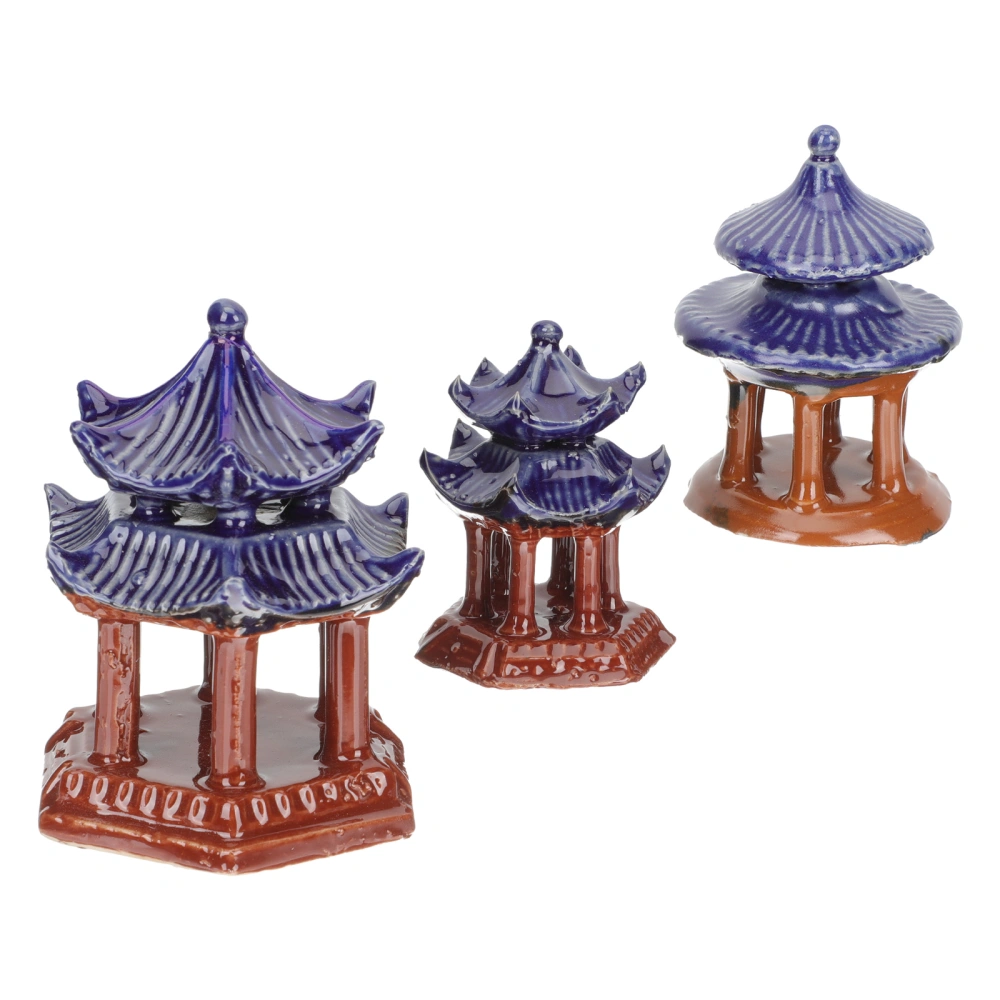 3pcs Ceramic Miniature Pavilions Simulated Building Models Ceramic Building Statues