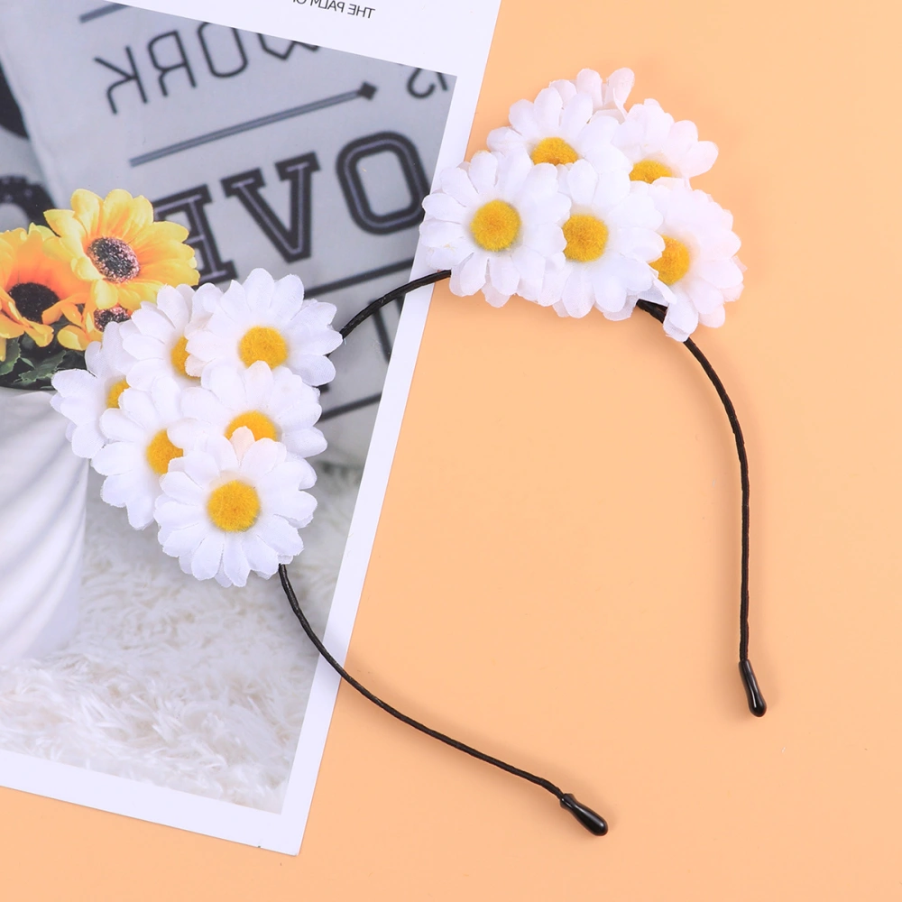 Cat Ears Sunflower Hair Adorable Flower Cosplay Hairband Headdress Party Hair Accessories for Kids Children Girls (White)