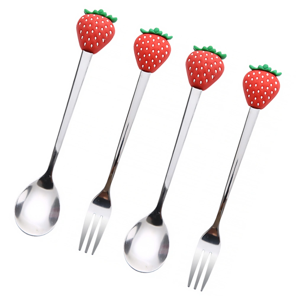 4PCS Creative Fruit Shaped Tableware Stainless Steel Fork Spoon Eating Tools