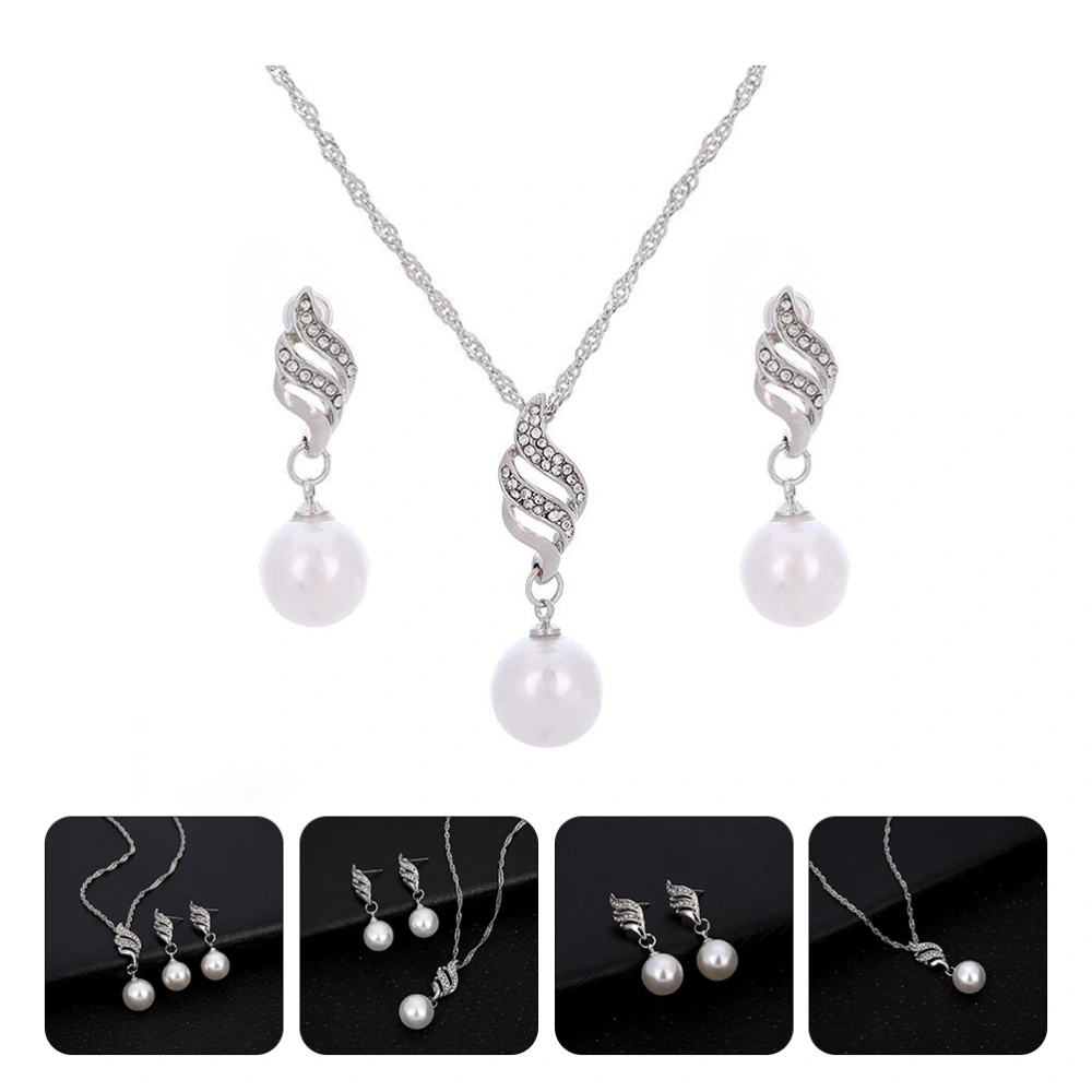 1 Set Luxury Necklace and Ear Jewelry Neck Chain and Earrings Kit for Bride