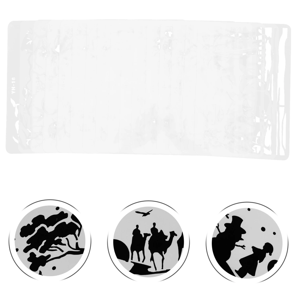 16 Sheets of Hollow Out Drawing Template Kids Drawing Stencil Silhouette Template