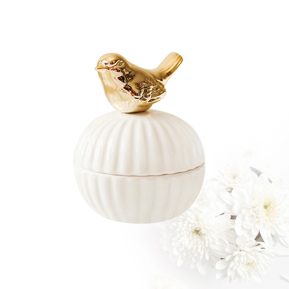 1PC Gold Ceramic Jewelry Box Portable Jewelry Storage Box Wedding Candy Box Multi-purpose Ceramic Storage Box Decor for Home Bird Style