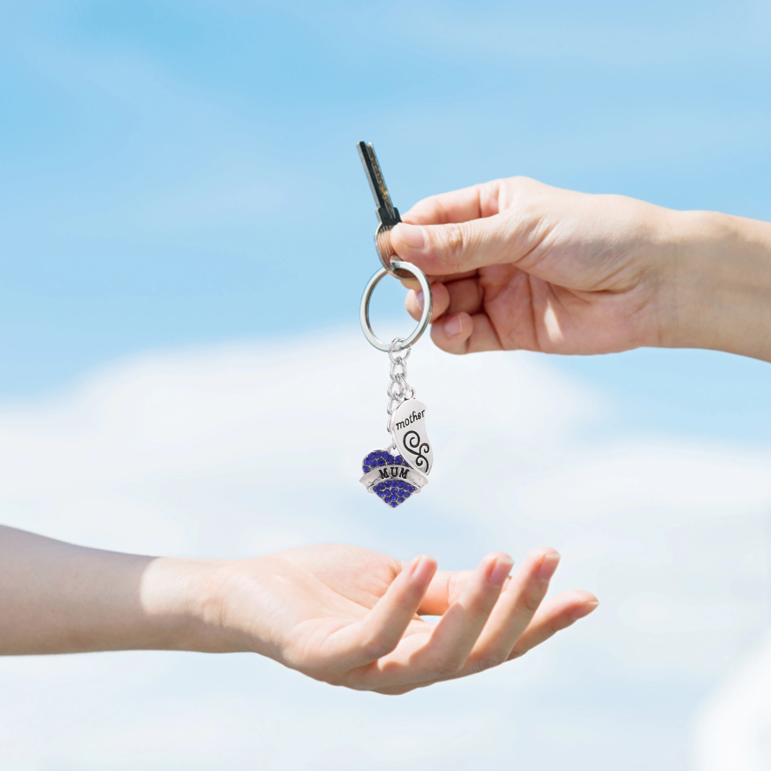 1 Pair Peach Heart Keychain Pendant Mother's Day Gift Letters Diamond Key Ring