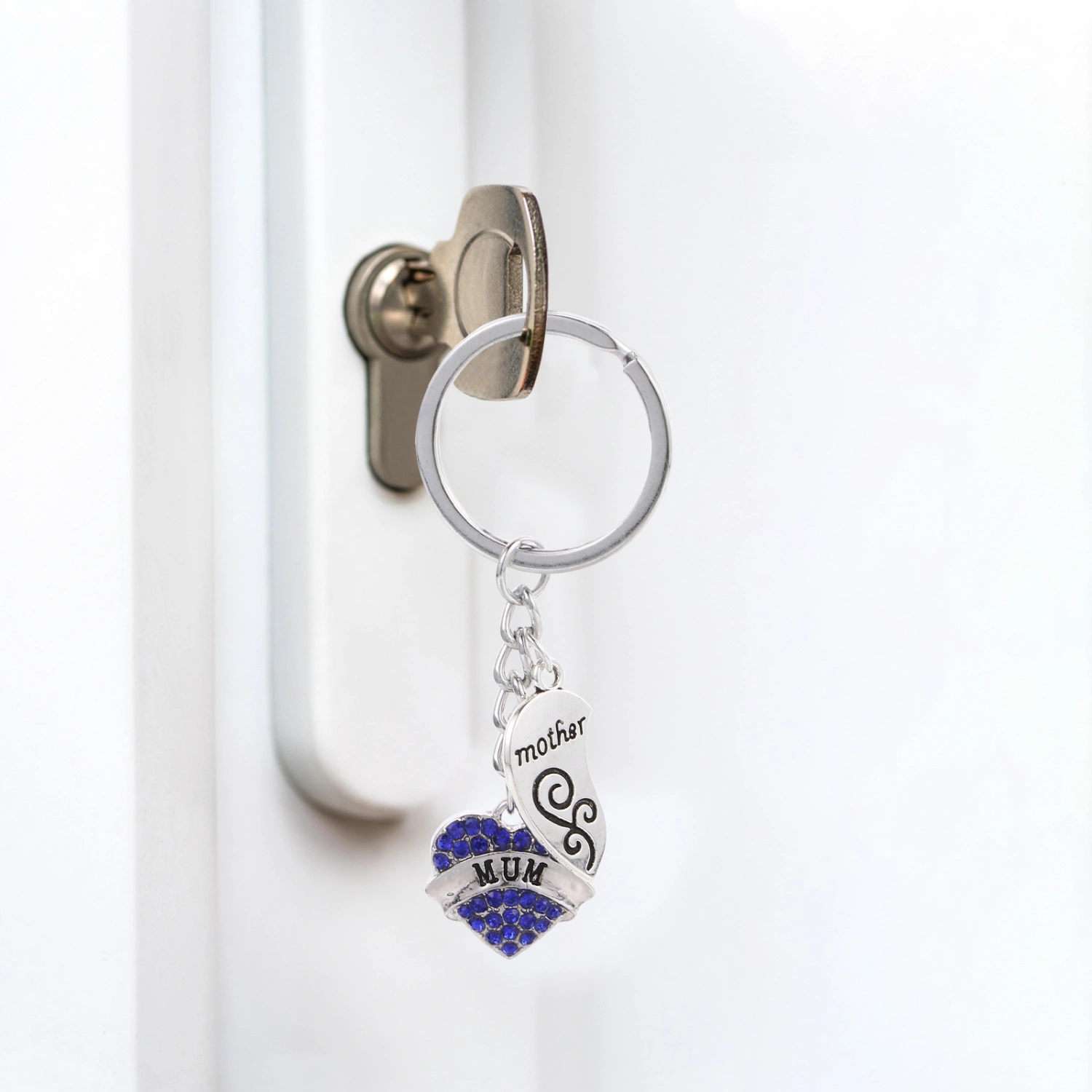 1 Pair Peach Heart Keychain Pendant Mother's Day Gift Letters Diamond Key Ring