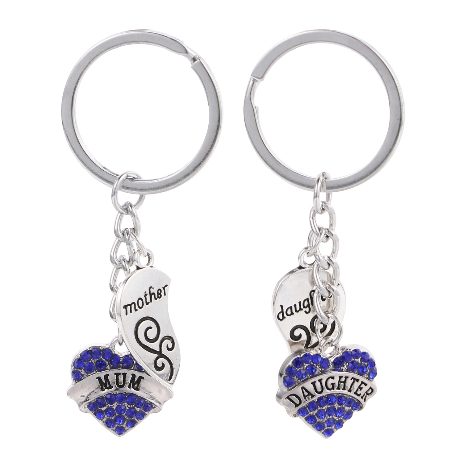 1 Pair Peach Heart Keychain Pendant Mother's Day Gift Letters Diamond Key Ring