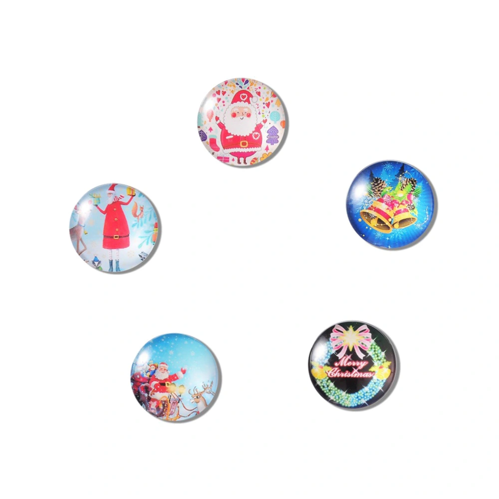 5PCS Round Santa Refrigerator Magnets Glass Fridge Magnets Whiteboard Magnets for Party Christmas Wall Home Decoration Random Style